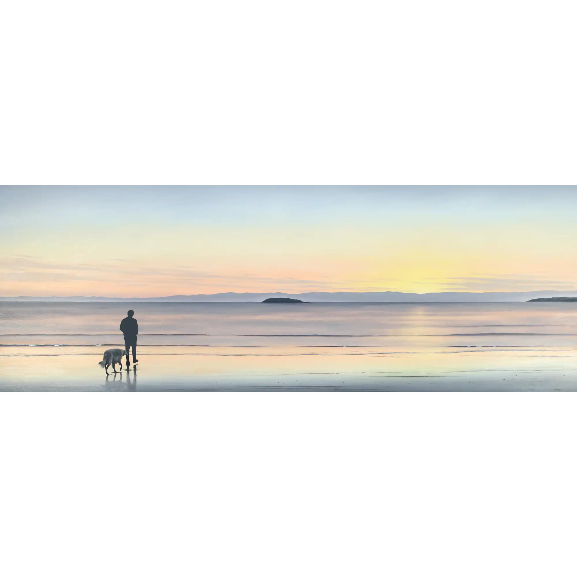 Coles Bay Sunrise, Man & Dog by Richard Stanley