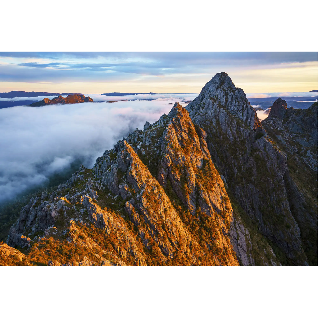 Quartzite peaks at dawn, southwest Tasmania by Grant Dixon