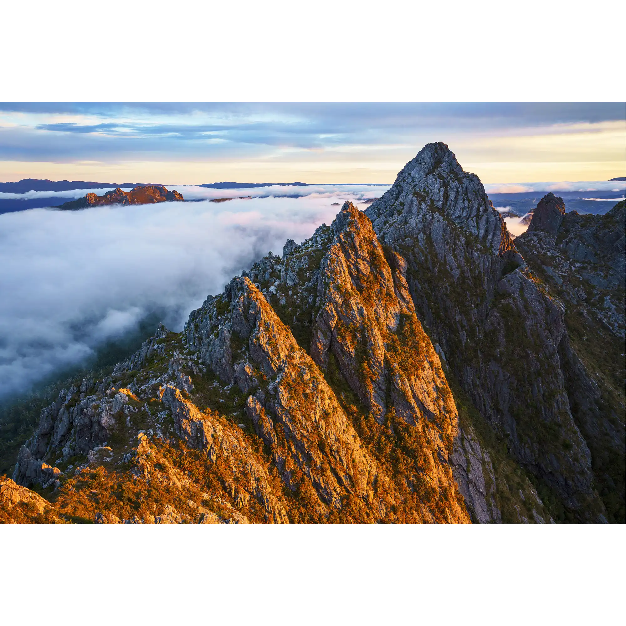 Quartzite peaks at dawn, southwest Tasmania by Grant Dixon