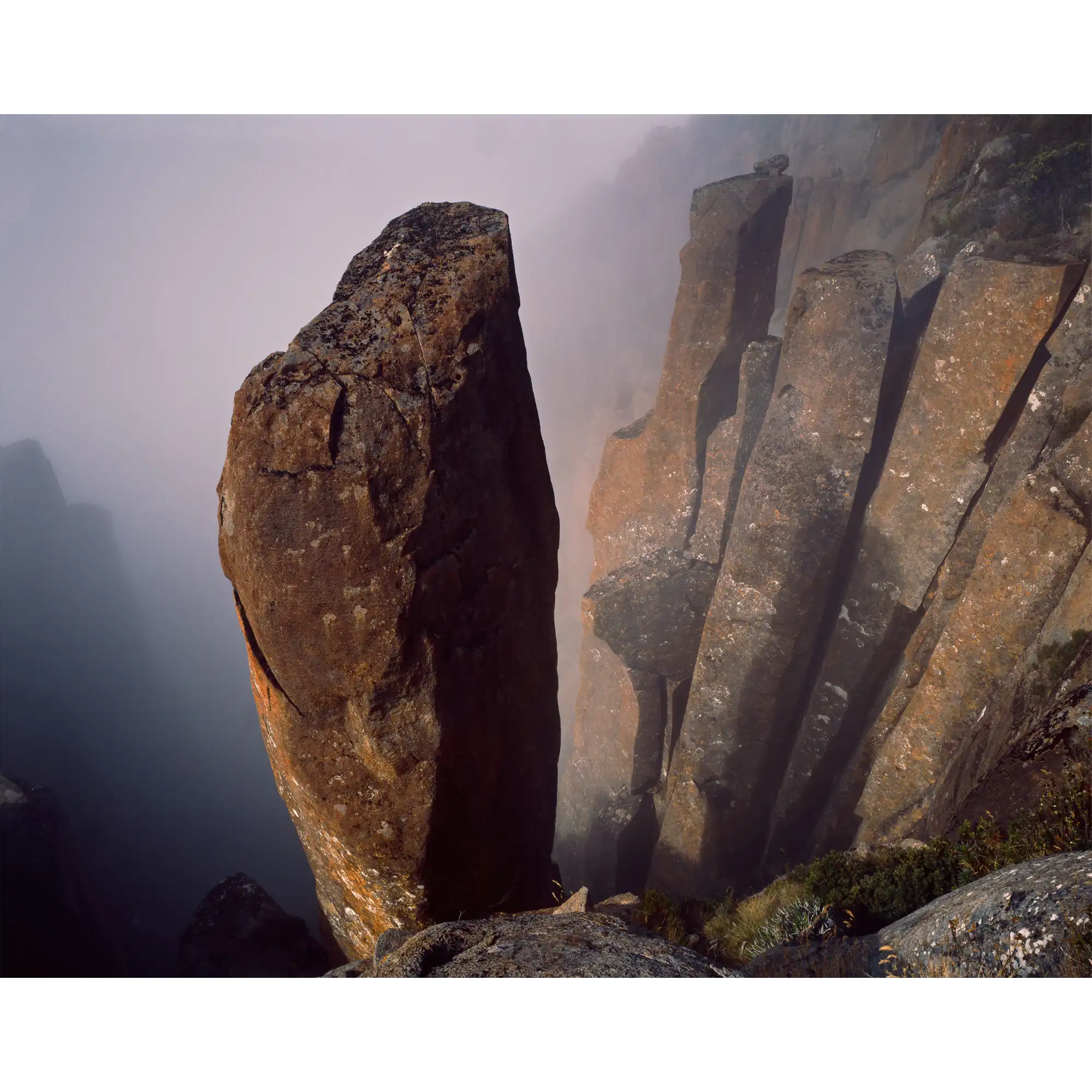 Dolerite columns at the head of avalanche couloir, Organ Pipes, kunanyi/Mount Wellington by Peter Dombrovskis