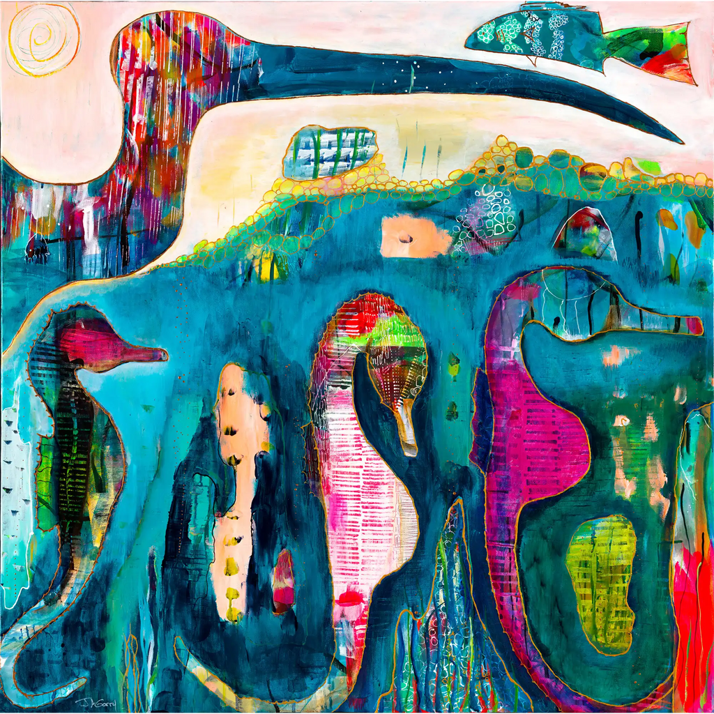 Ibis with seahorses by Julia Garry