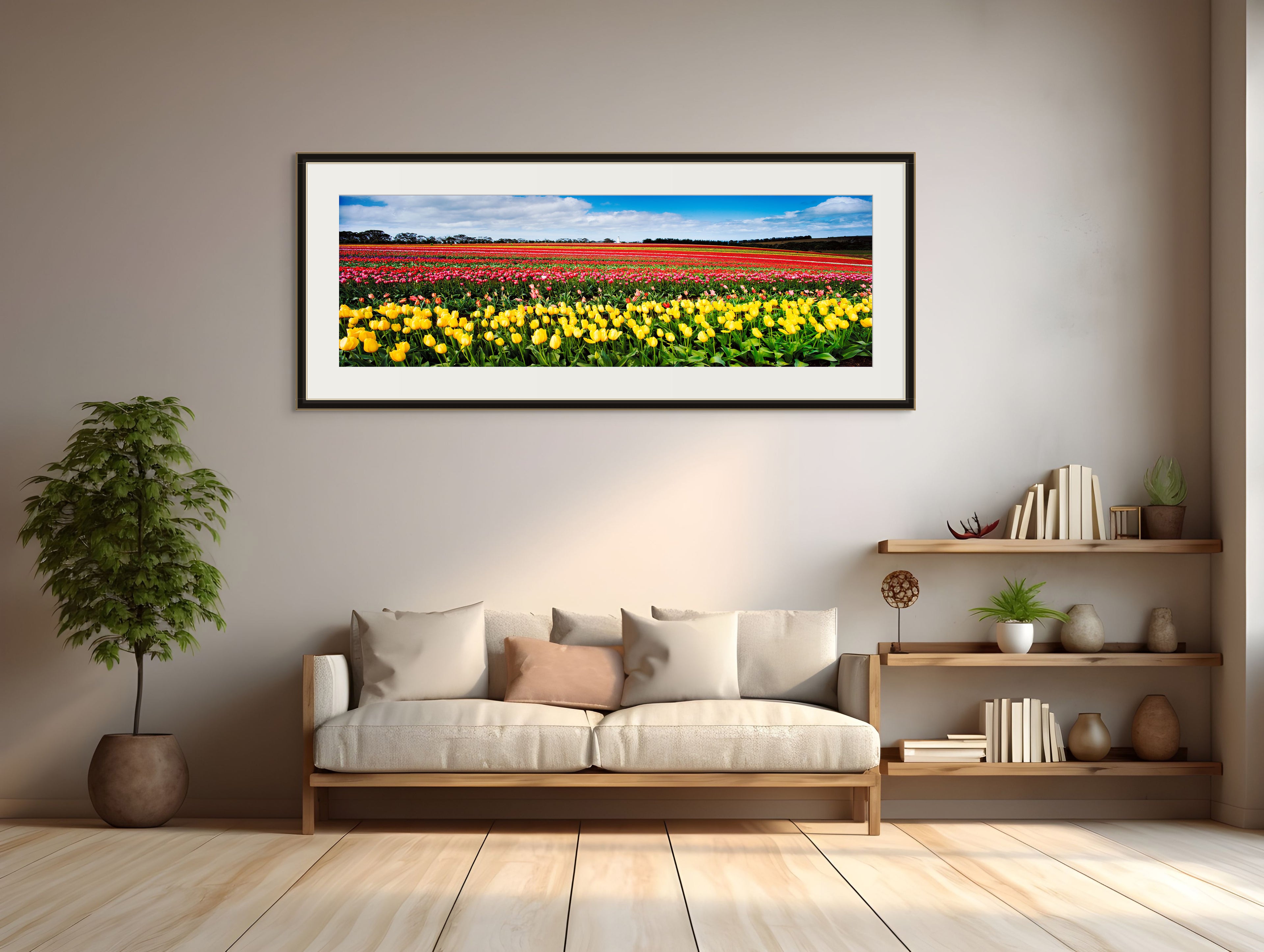 Table Cape Tulip Farm near Wynyard. (Panoramic) by Dennis Harding