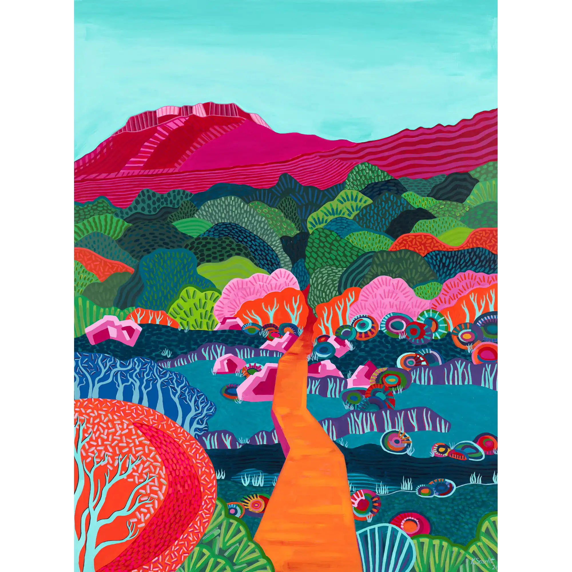 Follow the orange path - Pink Mountain by Kat Scarlet