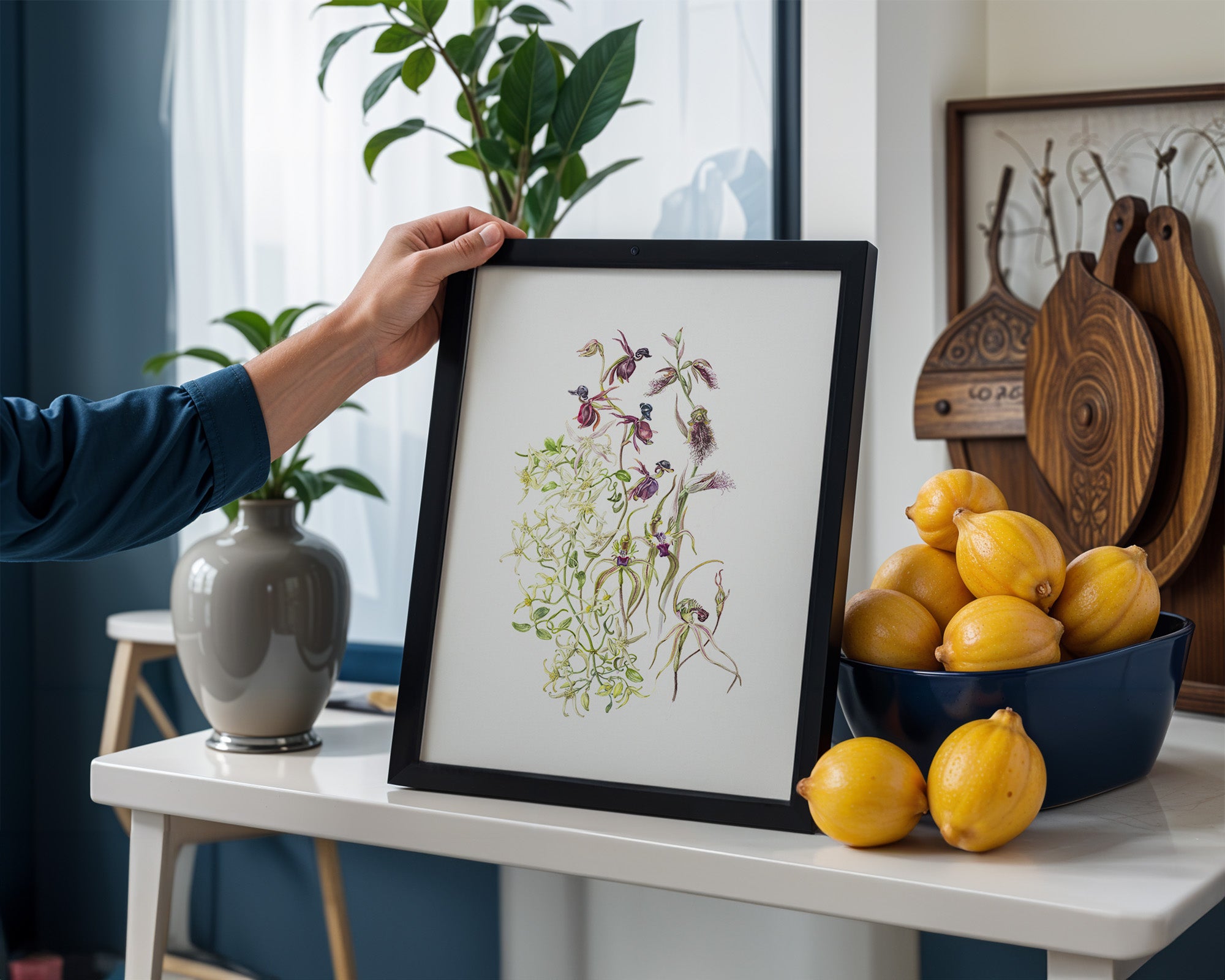 Tasmanian native orchids and clematis by Lynne Uptin