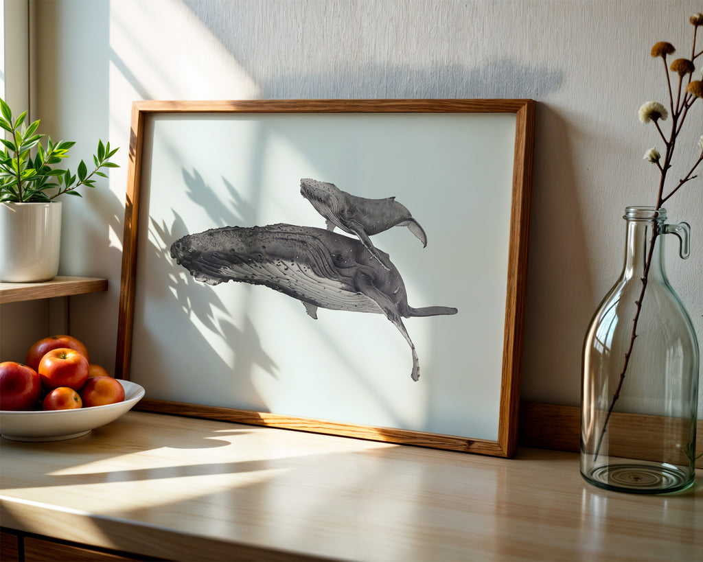 Humpback Whales - Blue background - "Fae Ofa" by Tasha Waller